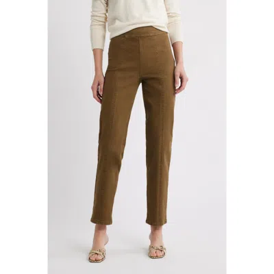 Hue High Waist Straight Leg Denim Leggings In Brown