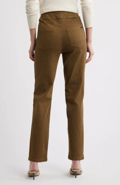 Hue High Waist Straight Leg Denim Leggings In Brown