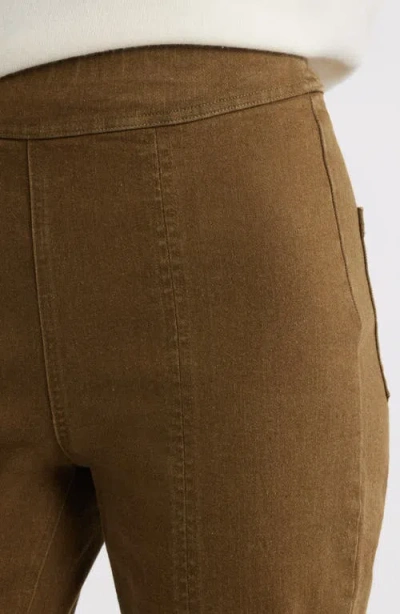 Hue High Waist Straight Leg Denim Leggings In Brown