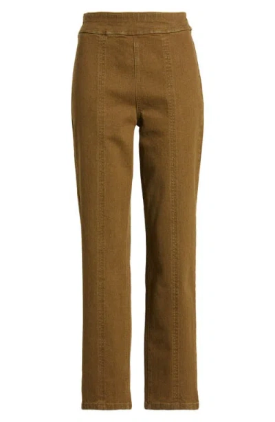 Hue High Waist Straight Leg Denim Leggings In Brown