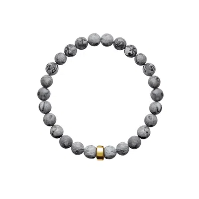 Ora Pearls Gold / Grey Aro Men's Map Jasper Bracelet Gold Bead - Large In Multi