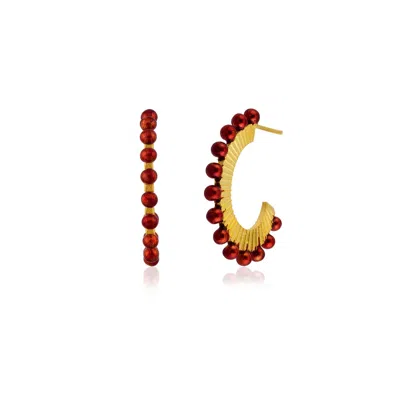 Milou Jewelry Women's Red Oval Hoop Earrings In Red