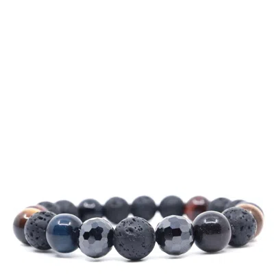 Shar Oke Men's Blue / Brown / Black Blue, Red & Brown Tiger's Eye, Black Cubic Zirconia & Black Lava Beaded B In Multi