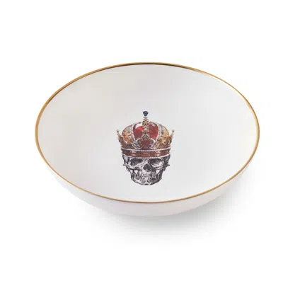 Melody Rose London Gold / White / Red Skull In Red Crown Bone China Medium Bowl In Multi