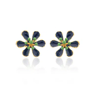 Milou Jewelry Women's Navy Blue Scarlet Flower Earrings In Blue