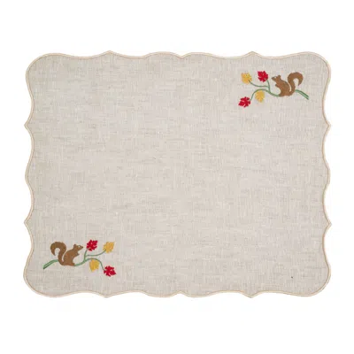 Km Home Collection Neutrals Set Of Two  Squirrel Embroidery Linen Placemat In Multi