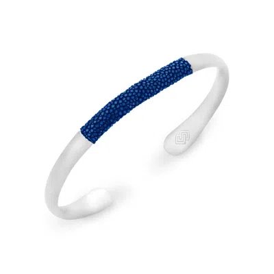 Sally Skoufis Men's Blue / Silver Marino Cuff With Galuchat Leather Blue In Brushed Silver In Multi
