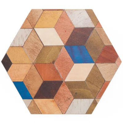 E. Inder Designs Six Hexagonal Coasters In Mid Century Style Leo Range. Warm Autumn Colours. With Heat Resistant Mela In Multi