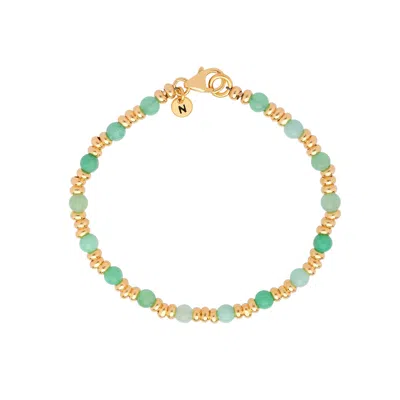Nellou Jewellery Women's Gold / Green Gem Chrysoprase Bracelet May Birthstone Gold Plated Sterling Silver In Multi
