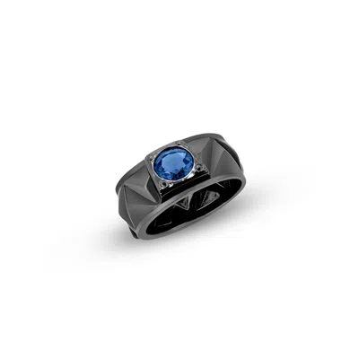 Sally Skoufis Men's Black / Blue Sal Ring With Sapphire In Black Rhodium In Multi
