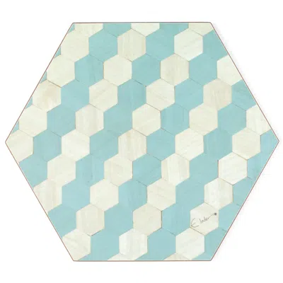 E. Inder Designs Four Small Placemats Hexagonal Light Blue Design. Heat Proof Melamine. Please Measure Plate Before P In Blue