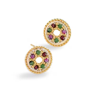 Eden + Elie Women's Green / Yellow Celestia Prism Circle Earrings - Ruby Zoisite In Multi
