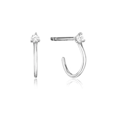 Lily & Roo Solid White Gold Genuine Diamond Lobe Hoop Stud Earrings In Silver