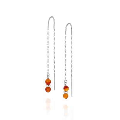 Nellou Jewellery Women's Silver / Orange Fall Birthstone Earrings July Carnelian Sterling Silver In Multi