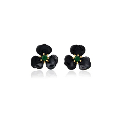 Milou Jewelry Women's Black Petal Flower Earrings In Black