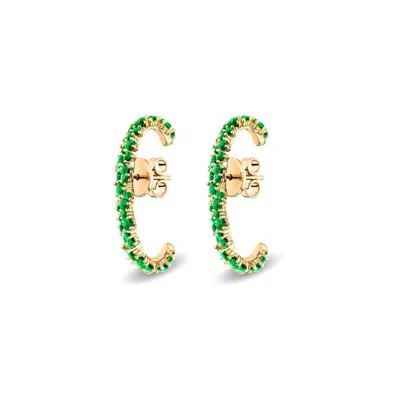 Sally Skoufis Women's Green / Gold Cosmic Earring With Man Made Emeralds In 18k Gold Vermeil In Multi