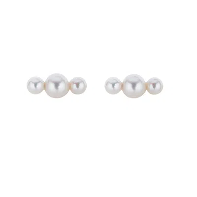 Ora Pearls Women's Gold / White Tria Pearl Studs Earrings - Solid 9ct Gold In Multi