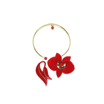 Gissa Bicalho Women's Acrylic Handmade Necklace Orchid Deco Red In Gold