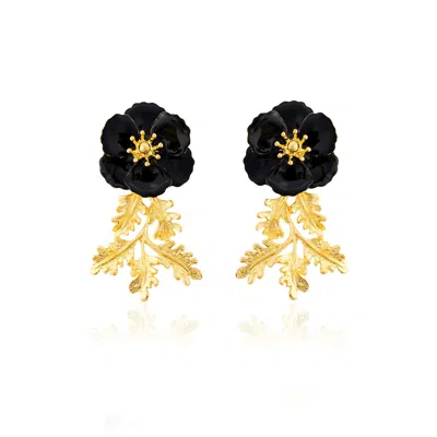 Milou Jewelry Women's Black Leafy Blossom Flower Earrings In Black