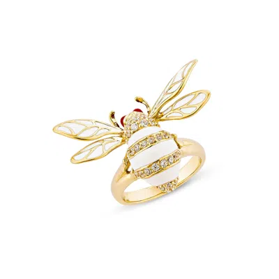Sally Skoufis Women's Gold / White Colony Ring With Man Made Cz Diamond Stimulant & Ivory Enamel In 18k Gold Verme In Multi