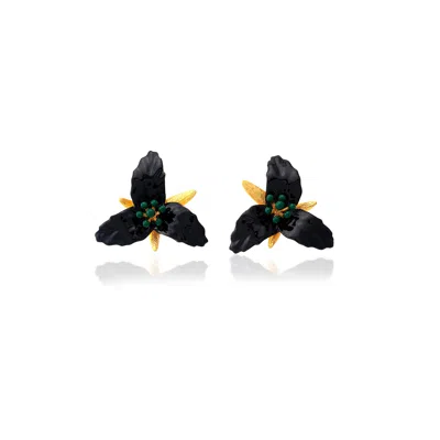 Milou Jewelry Women's Black Lily Flower Earrings In Black