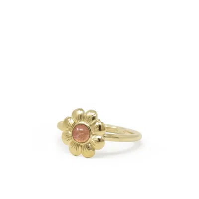 Vintouch Italy Women's Mini Flower Gold-plated Pink Tourmaline Ring In Pink