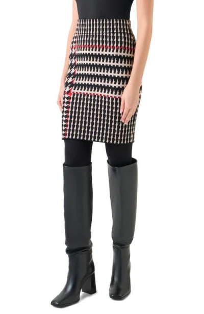Akris Punto Mixed Houndstooth Check Stretch Virgin Wool Knit Skirt In Multi