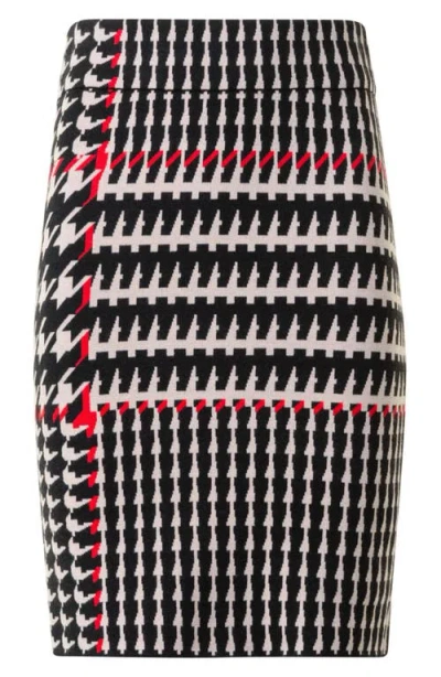 Akris Punto Mixed Houndstooth Check Stretch Virgin Wool Knit Skirt In Multi