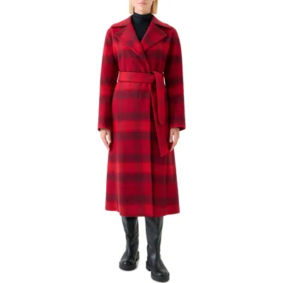 Akris Punto Blurred Check Belted Wool Blend Long Coat In Red