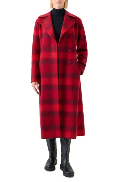 Akris Punto Blurred Check Belted Wool Blend Long Coat In Red