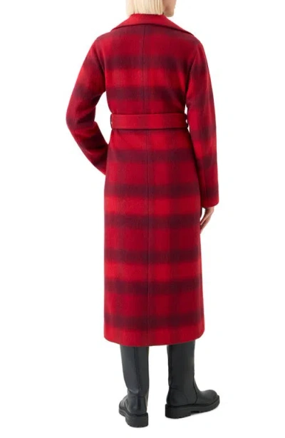Akris Punto Blurred Check Belted Wool Blend Long Coat In Red