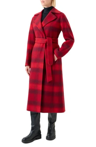 Akris Punto Blurred Check Belted Wool Blend Long Coat In Red