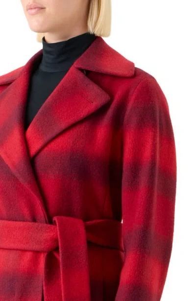 Akris Punto Blurred Check Belted Wool Blend Long Coat In Red