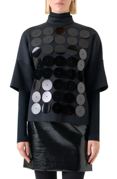 Akris Punto Record Dot Macro Sequin Embellished Top In Black