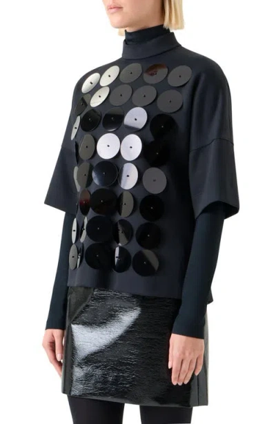 Akris Punto Record Dot Macro Sequin Embellished Top In Black
