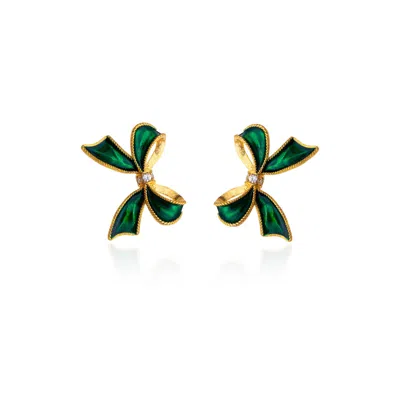Milou Jewelry Women's Green Bow Earrings In Green