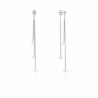 Lily & Roo Solid White Gold Layered Pearl Drop Earrings In Silver
