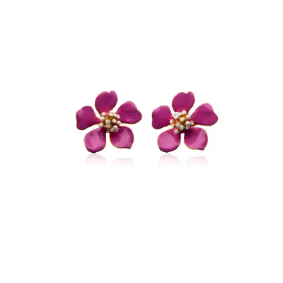 Milou Jewelry Women's Fuchsia Pink Cherry Blossom Flower Earrings In Pink