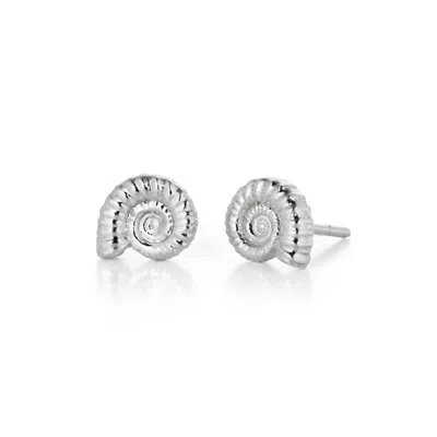 Nellou Jewellery Women's Ammonite Stud Earrings Sterling Silver In Silver