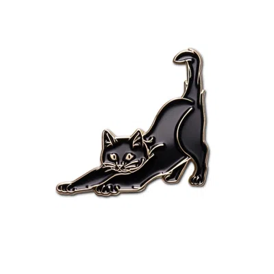 Make Heads Turn Women's Black Enamel Pin Stretching Cat In Black