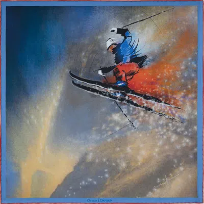Otway & Orford Men's Red / Blue 'the Jump' Skiing Silk Pocket Square. Full-size. In Multi