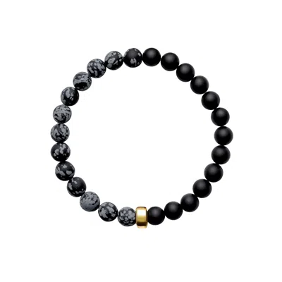 Ora Pearls Gold / Black / White Aro Men's Snowflake Obsidian & Onyx Bracelet Gold Bead - Large In Multi