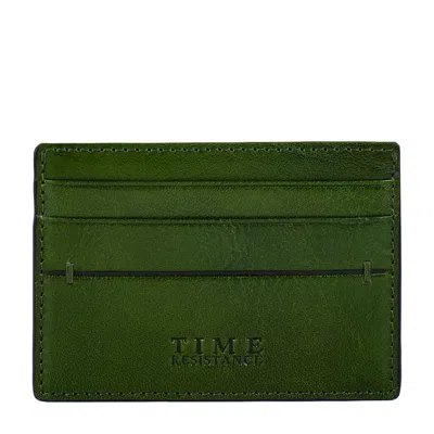 Time Resistance Womens Green Leather Credit Card Case Business Card Case - Fireflies