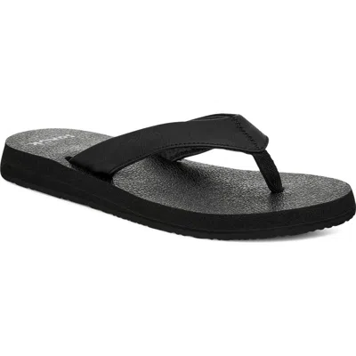 Sanuk Yoga Mat Ii Flip Flop Womens Black Faux Leather Slip On Sandals Gal1955 In Black