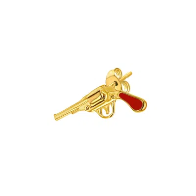 True Rocks Men's Red Enamel &18kt Gold Plated Retro Pistol Stud In Gold