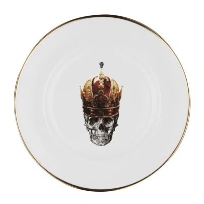Melody Rose London White / Gold / Red Skull In Red Crown Bone China Salad Plate In White