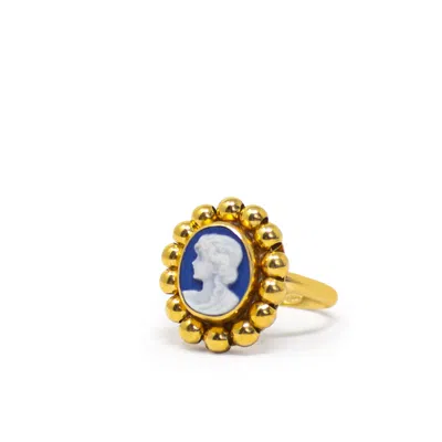 Vintouch Italy Women's Blue / Gold Gold-plated Blue Mini Cameo Beaded Ring In Multi