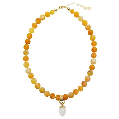 Farra Women's Orange Agate With Strawberry Pendant Necklace In Orange