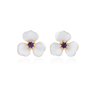 Milou Jewelry Women's White Petal Flower Earrings In White
