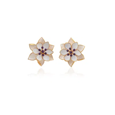 Milou Jewelry Women's White Lotus Flower Earrings In White